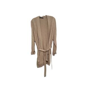 Peruvian Connection Women’s Tan Tie Front Cable Cotton Cardigan Sweater Size M
